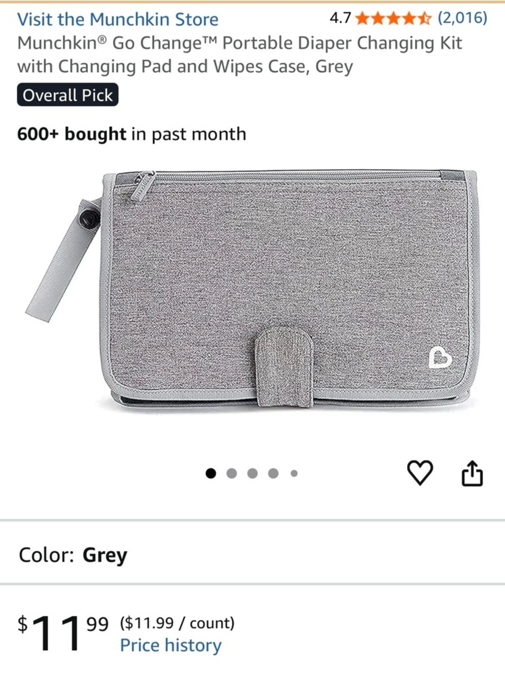 Munchkin Grey Portable Diaper Changing Pouch